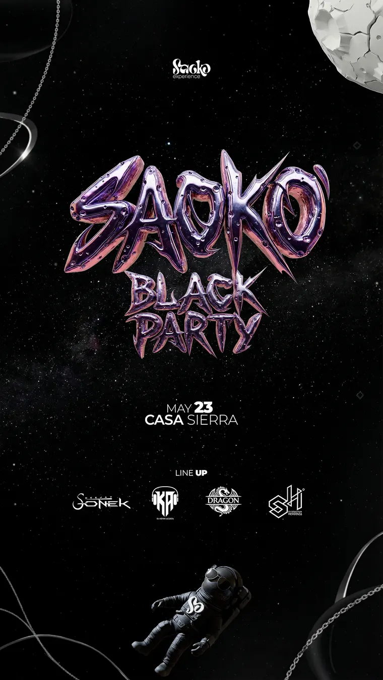 Flyer de Black Party 2026, evento de Saoko Experience